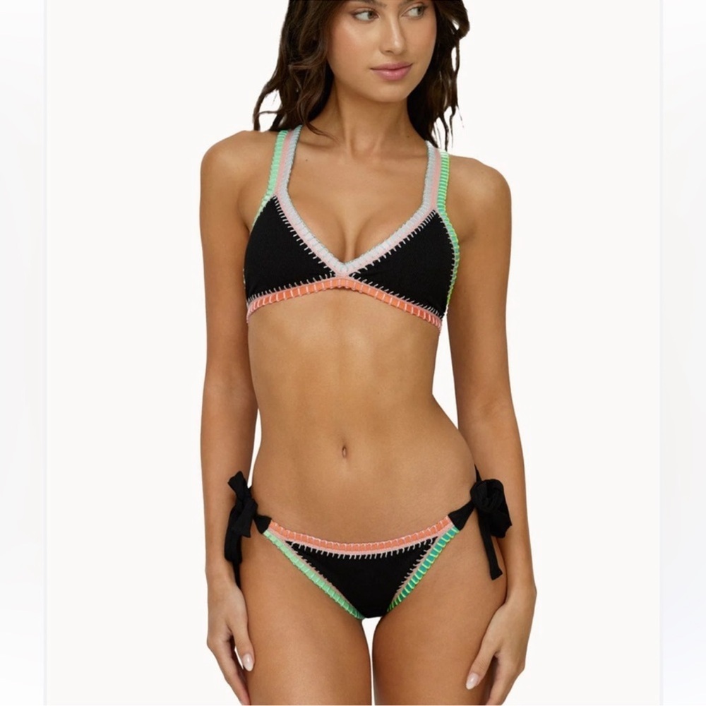 PQ Swim X Solange Ferrarini Platinum Black Pearl Crochet Bikini Size Large